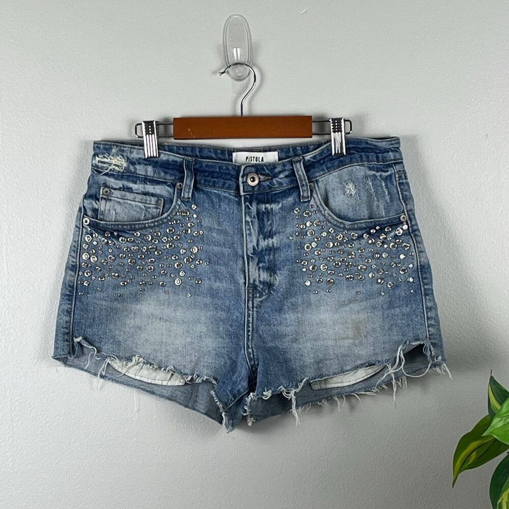 Pistola Distressed Denim Shorts with Rhinestones Size 29